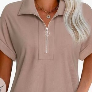 Women's Tan Zip-Up Top